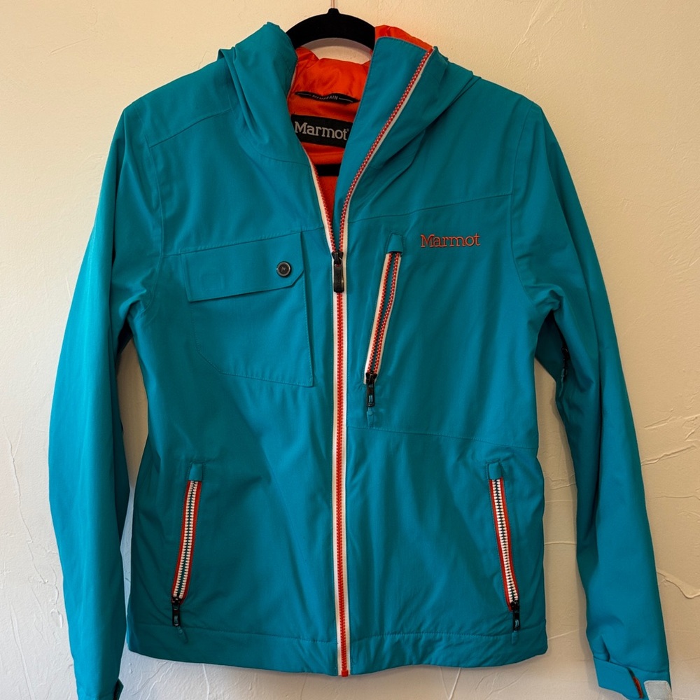 Marmot Membrain Women’s Blue Ski Jacket with Orange Highlights